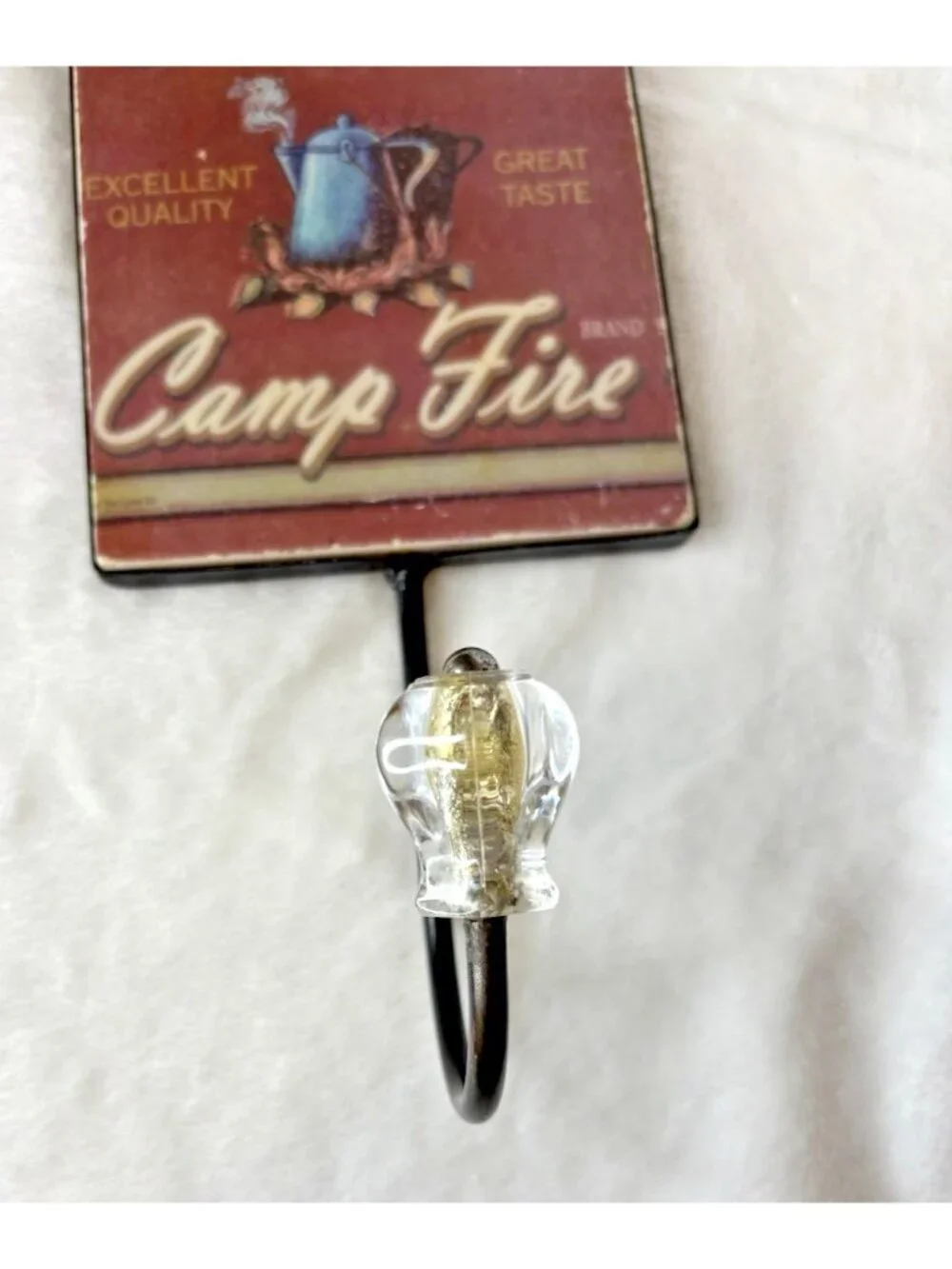 Vintage Nostalgic Art Camper Coat ,Hat Rack. Coffee Metal 1 Hook Camp Fire